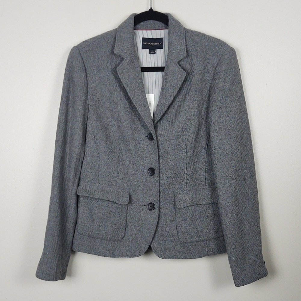 Banana Republic Gray Herringbone Tweed Wool Blend Blazer Jacket NWT 12